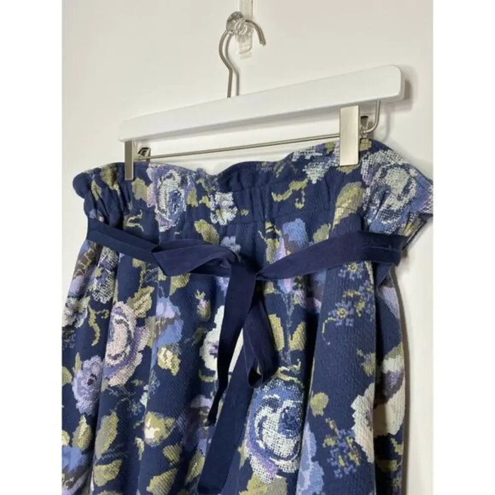 LC Lauren Conrad Women's Skirt Sz XL Blue Floral Paper Bag Waist‎ Mini